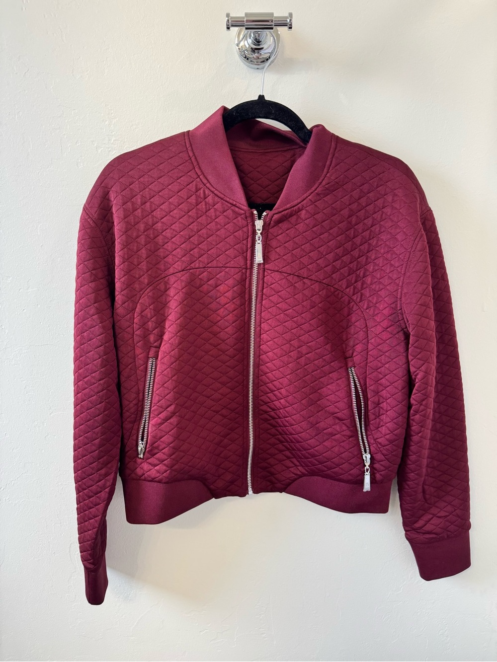BuffBunny Quilted Burgundy Crop Bomber Jacket Size Medium